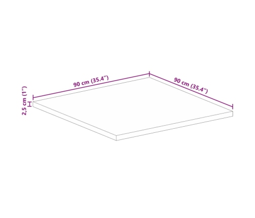 Tablero de mesa cuadrado madera maciza rugosa mango 90x90x2,5cm