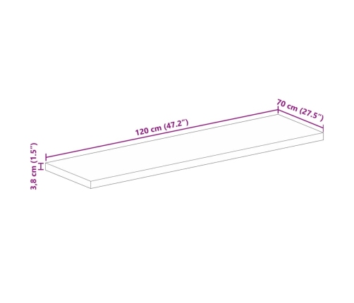 Tablero de mesa rectangular madera mango rugosa 120x70x3,8 cm