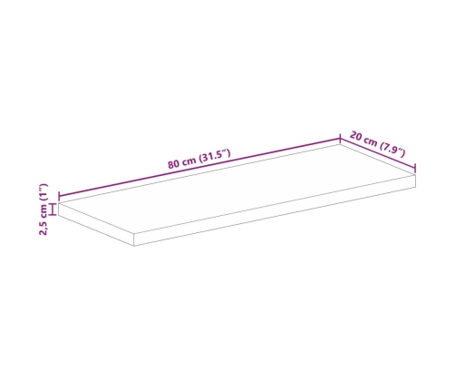 Tablero de mesa rectangular madera maciza mango 80x20x2,5 cm