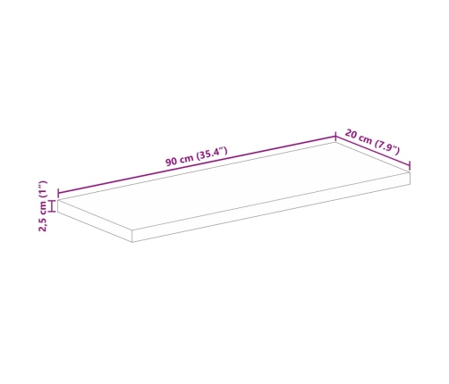 Tablero de mesa rectangular madera maciza mango 90x20x2,5 cm