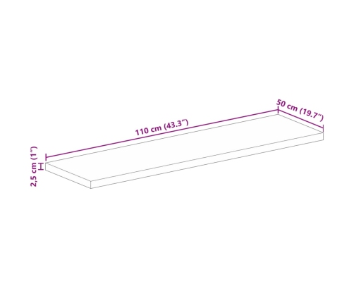 Tablero de mesa rectangular madera maciza mango 110x50x2,5 cm