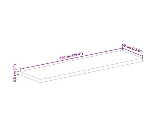 Tablero de mesa rectangular madera maciza mango 100x60x2,5 cm