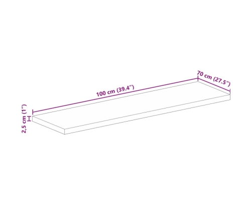 Tablero de mesa rectangular madera maciza mango 100x70x2,5 cm