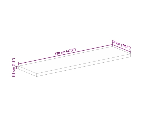 Tablero de mesa rectangular madera maciza mango 120x50x3,8 cm