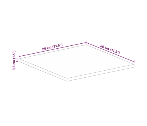 Tablero de mesa cuadrado madera maciza de mango 80x80x3,8 cm