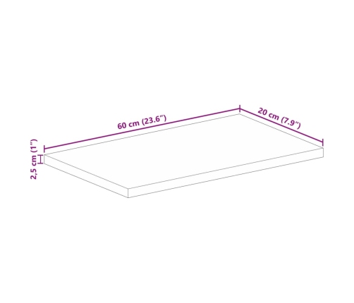 Tablero de mesa rectangular madera maciza mango 60x20x2,5 cm