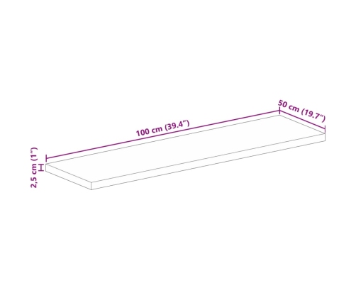 Tablero de mesa rectangular madera maciza mango 100x50x2,5 cm