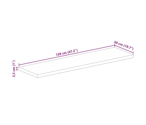 Tablero de mesa rectangular madera maciza mango 120x50x2,5 cm