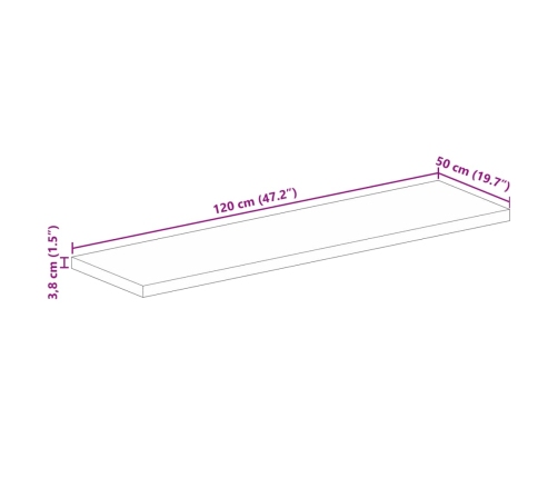 Tablero de mesa rectangular madera maciza mango 120x50x3,8 cm