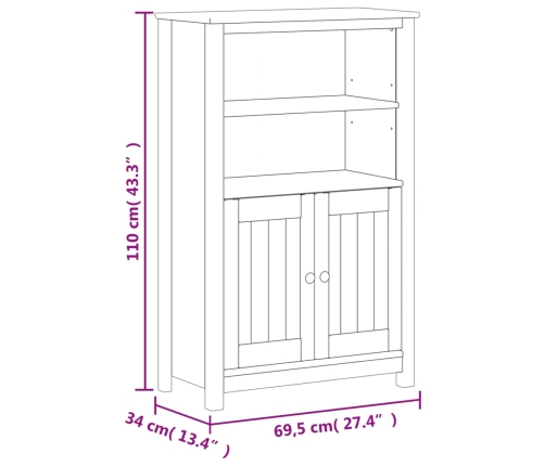 Mueble de baño BERG madera maciza de pino blanco 69,5x34x110 cm