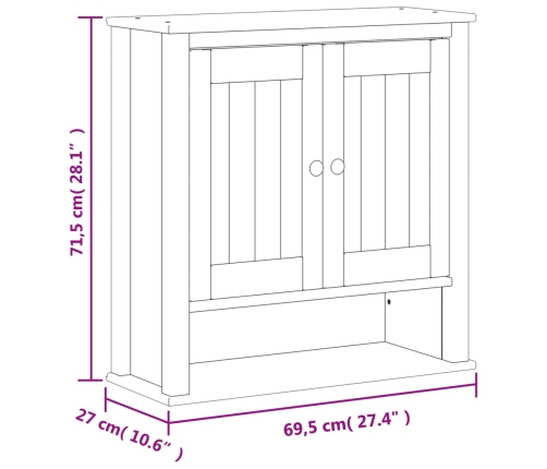 Mueble de pared baño BERG madera maciza negro 69,5x27x71,5 cm