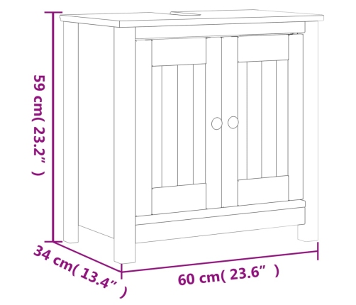 Mueble de lavabo baño BERG madera maciza pino negro 60x34x59cm