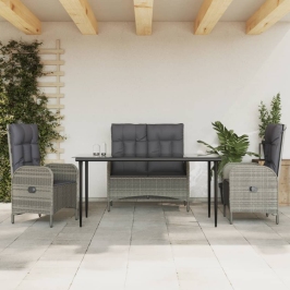 Juego de comedor de jardín 4 piezas con cojines ratán PE gris