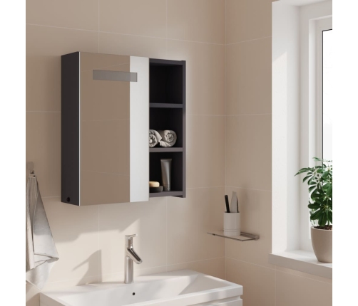 Mueble de baño con espejo y luz LED gris 45x13x52 cm