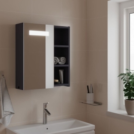 Mueble de baño con espejo y luz LED gris 45x13x52 cm