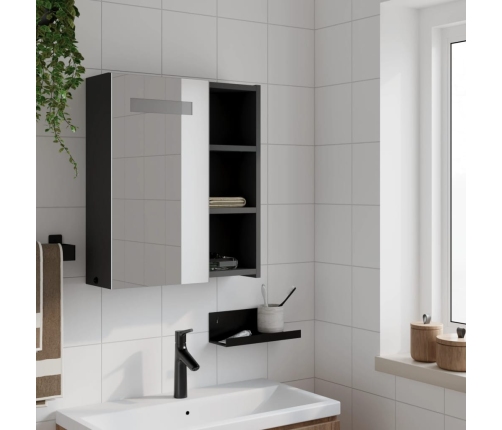 Mueble de baño con espejo y luz LED negro 45x13x52 cm