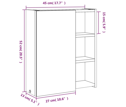 Mueble de baño con espejo y luz LED negro 45x13x52 cm