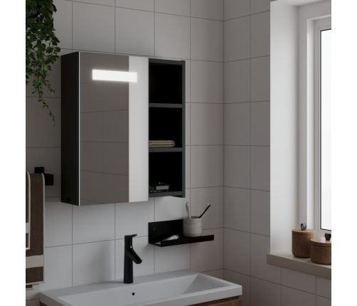 Mueble de baño con espejo y luz LED negro 45x13x52 cm