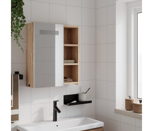 Mueble de baño con espejo y luz LED roble 45x13x52 cm