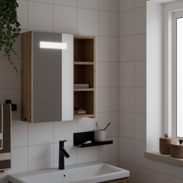 Mueble de baño con espejo y luz LED roble 45x13x52 cm