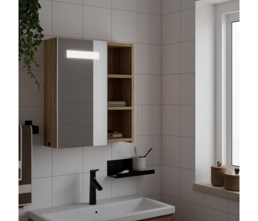 Mueble de baño con espejo y luz LED roble 45x13x52 cm