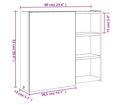 Mueble de baño con espejo y luz LED blanco 60x13x52 cm