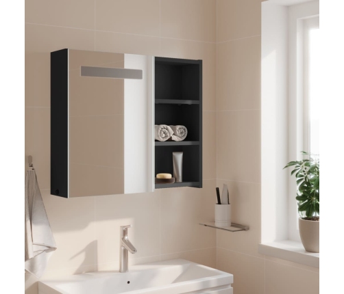 Mueble de baño con espejo y luz LED gris 60x13x52 cm