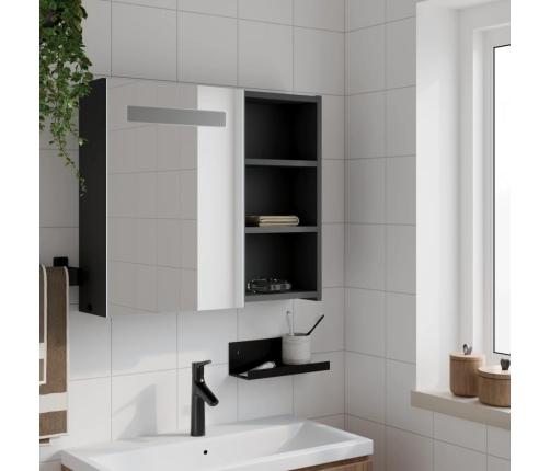 Mueble de baño con espejo y luz LED negro 60x13x52 cm