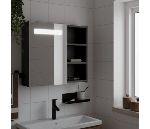 Mueble de baño con espejo y luz LED negro 60x13x52 cm