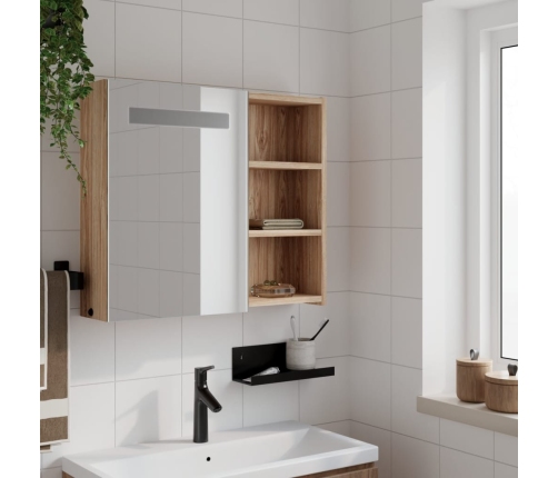 Mueble de baño con espejo y luz LED roble 60x13x52 cm