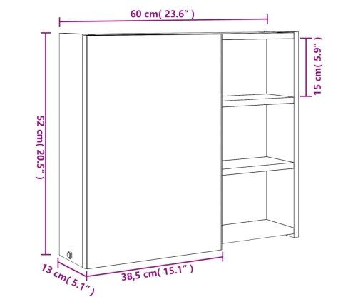 Mueble de baño con espejo y luz LED roble 60x13x52 cm