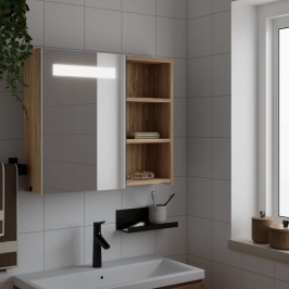 Mueble de baño con espejo y luz LED roble 60x13x52 cm