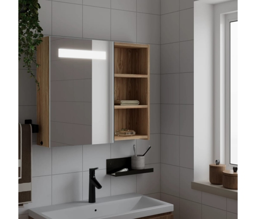 Mueble de baño con espejo y luz LED roble 60x13x52 cm