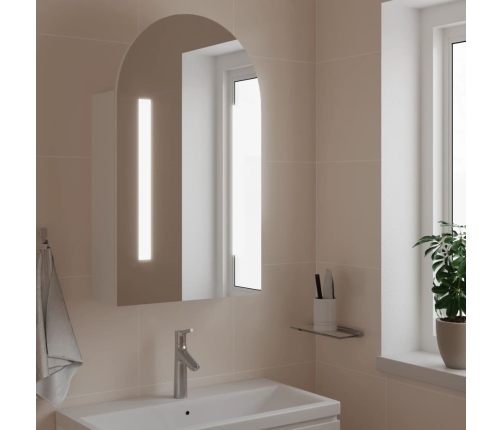 Mueble de baño con espejo arqueado y luz LED blanco 42x13x70 cm