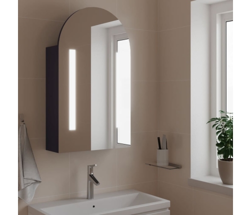 Mueble de baño con espejo arqueado y luz LED gris 42x13x70 cm