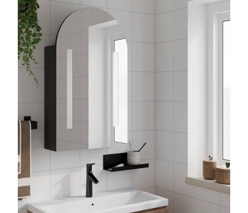 Mueble de baño con espejo arqueado y luz LED negro 42x13x70 cm