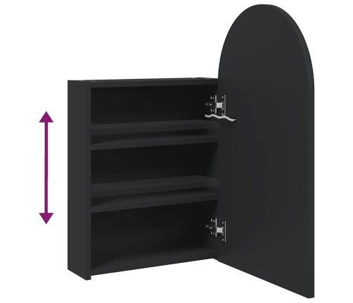 Mueble de baño con espejo arqueado y luz LED negro 42x13x70 cm