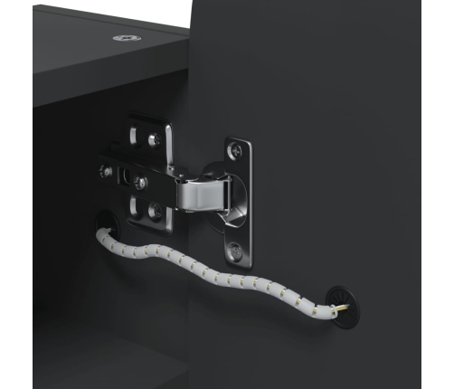 Mueble de baño con espejo arqueado y luz LED negro 42x13x70 cm