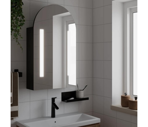 Mueble de baño con espejo arqueado y luz LED negro 42x13x70 cm