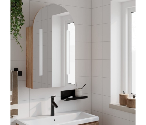 Mueble de baño con espejo arqueado y luz LED roble 42x13x70 cm