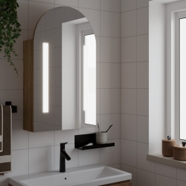 Mueble de baño con espejo arqueado y luz LED roble 42x13x70 cm