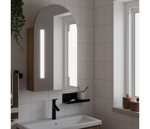 Mueble de baño con espejo arqueado y luz LED roble 42x13x70 cm