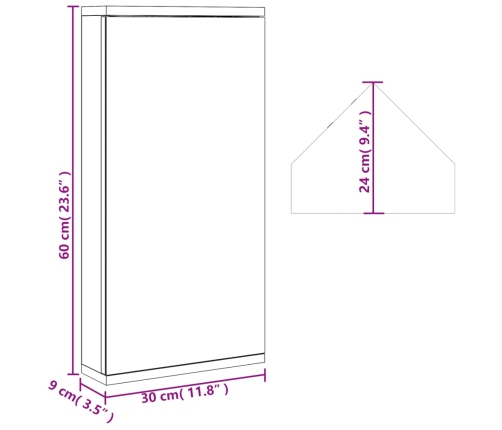 Mueble de baño de esquina con espejo negro 30x24x60 cm