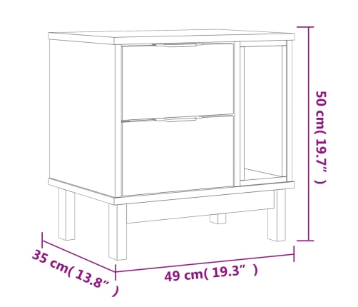 vidaXL Mesita de noche FLAM madera maciza de pino 49x35x50 cm