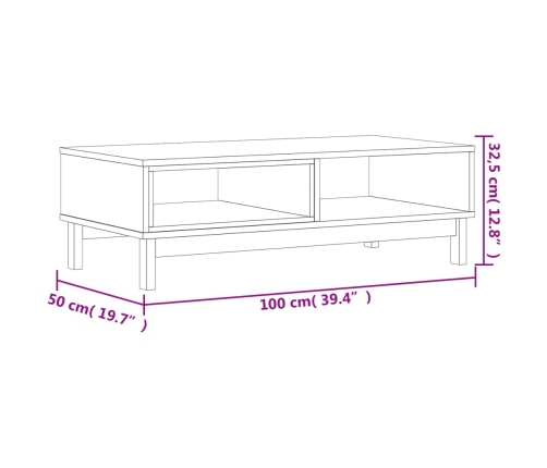 Mesa de centro FLAM madera maciza de pino 100x50x32,5 cm