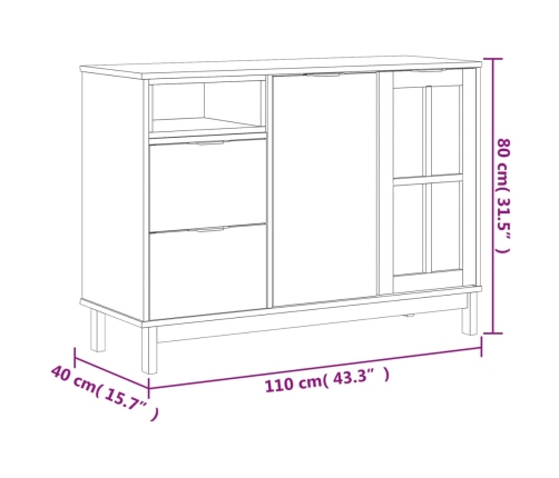 Aparador con puerta de vidrio FLAM madera de pino 110x40x80 cm