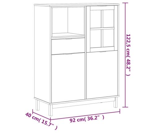 Aparador alto con puerta vidrio FLAM madera pino 92x40x122,5 cm