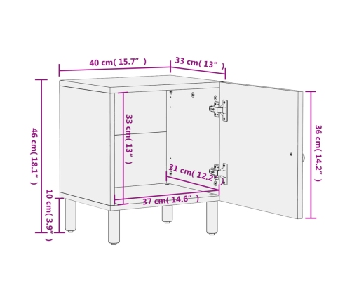 Mesita de noche de madera maciza de mango 40x33x46 cm