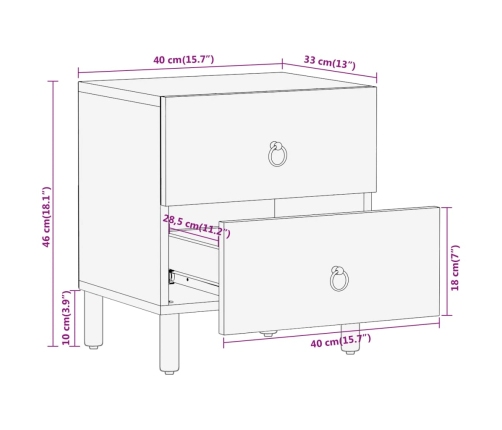 Mesita de noche de madera maciza de mango 40x33x46 cm