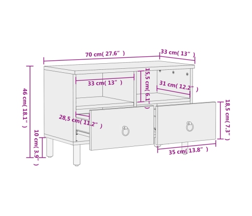 Mueble de TV madera maciza de mango 70x33x46 cm